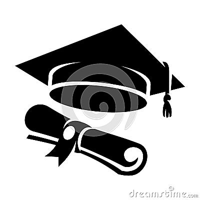 Black graduation cap diploma icon Vector Illustration