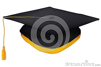 Black Graduation Cap with Gold Tassel Vector Illustration