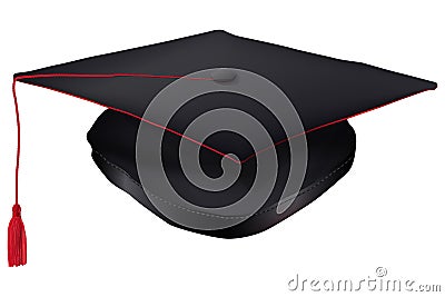 Black Graduation Cap with Red Tassel Vector Illustration