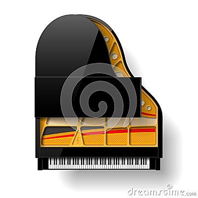 Black grand piano with open top Vector Illustration