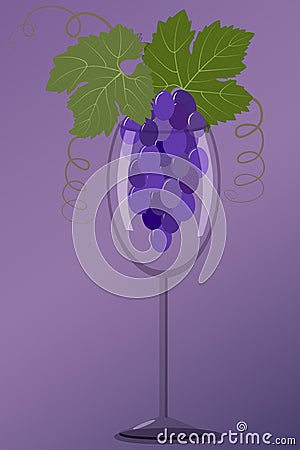 Black grapes in glass Vector Illustration