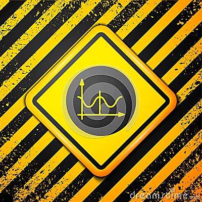 Black Graph, schedule, chart, diagram, infographic, pie graph icon isolated on yellow background. Warning sign. Vector Vector Illustration