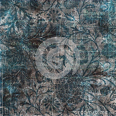 Black gray and blue grungy vintage floral background Stock Photo