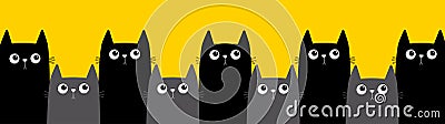 Black gray cat head face line set. Kitten pattern. Different size big small middle. Cats family. Cute cartoon funny character. Pet Vector Illustration