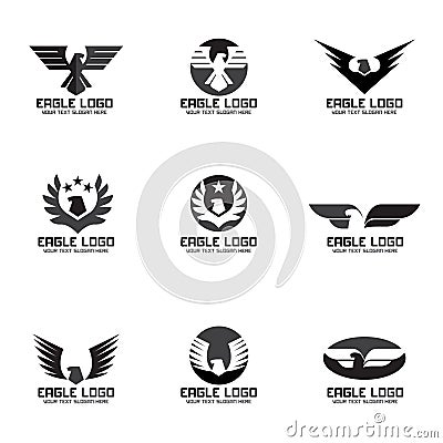 Black gray Eagle vector logo set design Vector Illustration