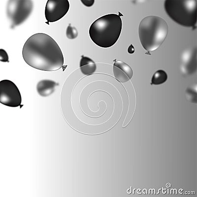 Black and gray gradient blurred balloons different sizes on gradient gray background at the top with copy space. Black friday Stock Photo