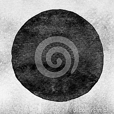 Black, gray watercolor circle. Watercolour stain on white background. Stock Photo