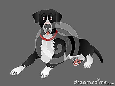 Black Great Dane dog laying Cartoon Illustration