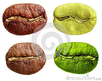 Black and green arabica, robusta coffee bean Stock Photo