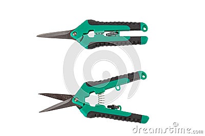 A black and green hand pliers isolated over white. Stock Photo