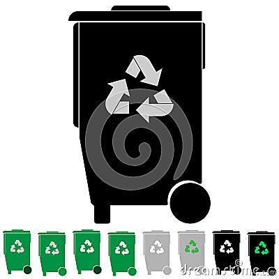 Black and green refuse bin or debris utilization. Vector Illustration