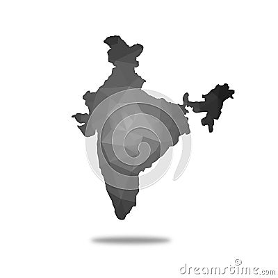 BLACK AND GREY low poly India map in geometric polygonal,mosaic style.Abstract tessellation,modern design background,low poly Stock Photo