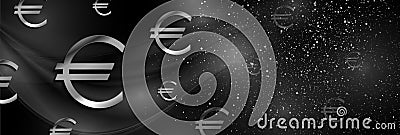 Black and grey silver background with euro currency signs Vector Illustration