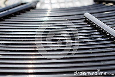 Black grill of the fan of heavy duty central air conditioner system Stock Photo