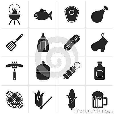 Black Grilling and barbecue icons Vector Illustration