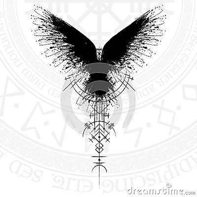 Black runic raven scandinavian symbol Vector Illustration