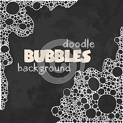 Black grunge square background with white soap bubbles Vector Illustration