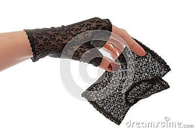 Black guipure gloves Stock Photo