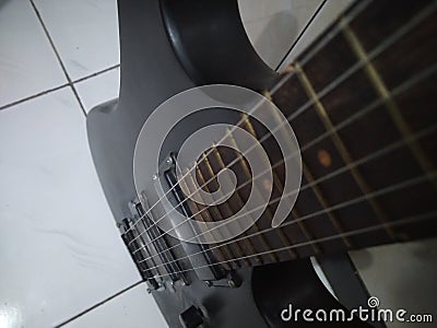 Black guitar six strings Stock Photo