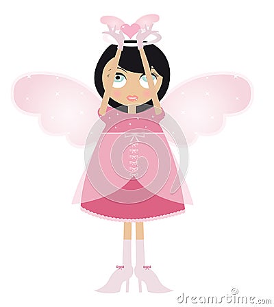 Black Haired Fairy Woman In A Pink Dress Stock Photo