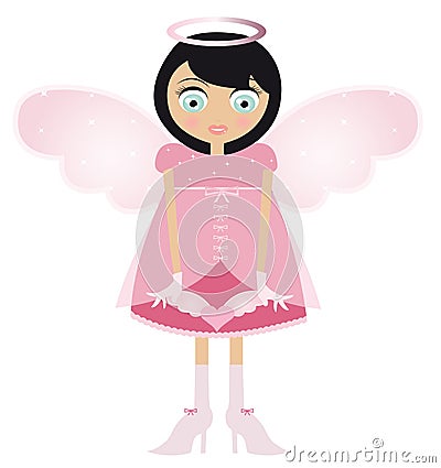 Black Haired Fairy Woman In A Pink Dress Stock Photo