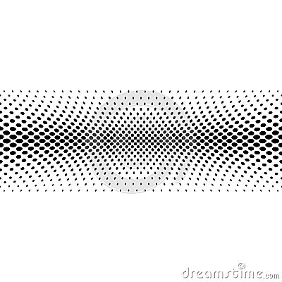 Black halftone bilinear horizontal gradient line of dots in diagonal arrangement on white background. Retro abstract Vector Illustration