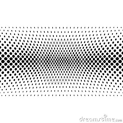 Black halftone bilinear horizontal gradient line of dots in diagonal arrangement on white background. Retro abstract Vector Illustration