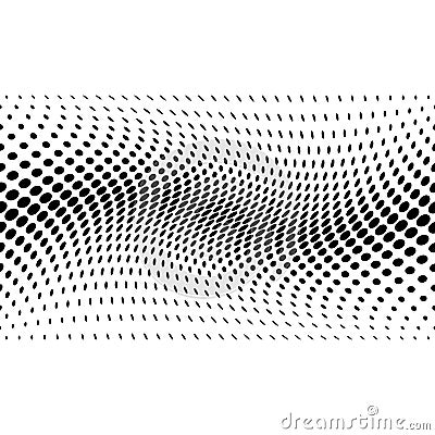 Black halftone bilinear horizontal gradient line of dots in diagonal arrangement on white background. Retro abstract Vector Illustration