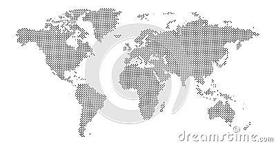 Black halftone dotted world map. Vector illustration. Dotted map in flat design. Vector illustration isolated on white background Cartoon Illustration