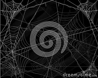 Black Halloween background with spiderwebs Vector Illustration