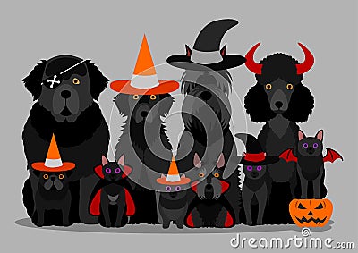 Black halloween dogs and cats group Vector Illustration