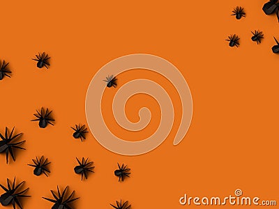 black halloween origami spiders isolated on orange Stock Photo