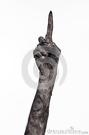 Black hand of death, the walking dead, zombie theme, halloween theme, zombie hands, white background, mummy hands Stock Photo