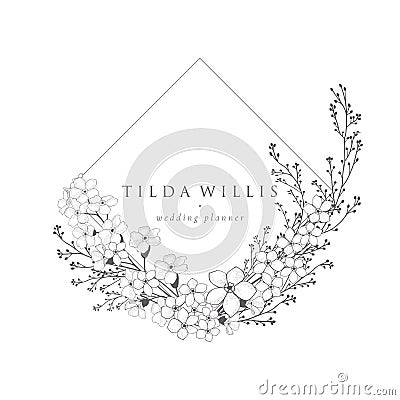 Vector Floristic Feminine Brand Logo Template Frame. Vector Illustration