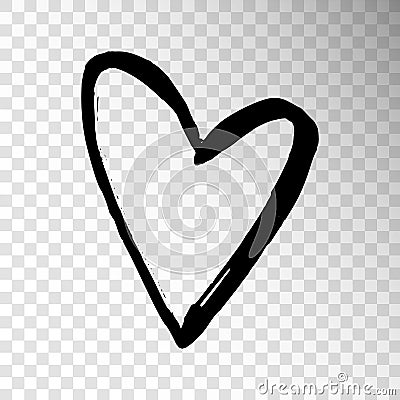 Black hand drawn heart isolated on transparent background. Desig Vector Illustration
