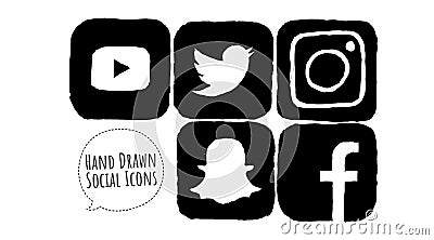 Black Hand Drawn Social Media Icons Editorial Stock Photo