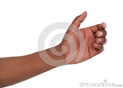 Black hand holding virtual smartphone isolated Stock Photo