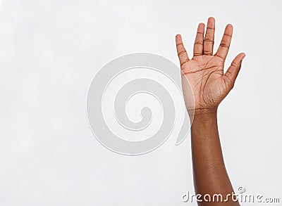 Black hand isolated on white.Voting hand. Mock up. Copy space. Template. Blank. Stock Photo
