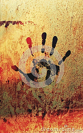 Black Hand print on wall background Stock Photo