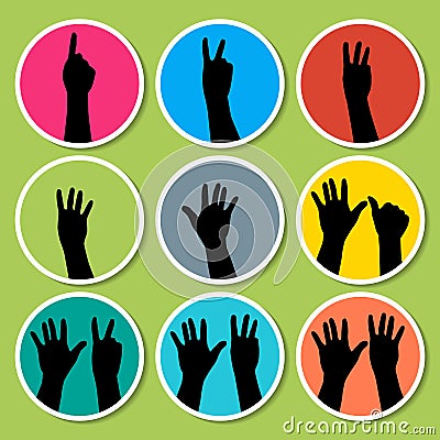 Black hands counting from 1 to 9 with fingers icon Vector Illustration