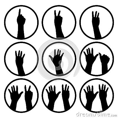 Black hands counting from 1 to 9 with fingers icon Vector Illustration