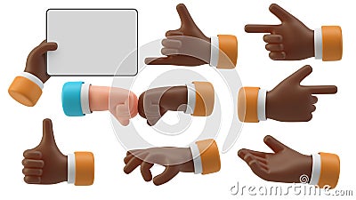Black Hands Gestures 3D cartoon friendly funny style isolated on white background Stock Photo