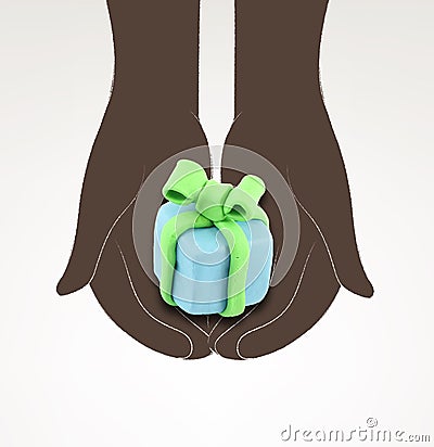 Black hands holding small gift made from plasticine Stock Photo