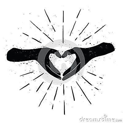 Black hands shaping yellow heart handdrawn black color illustration. Vector Illustration