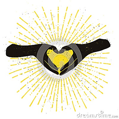 Black hands shaping yellow heart handdrawn color illustration Vector Illustration