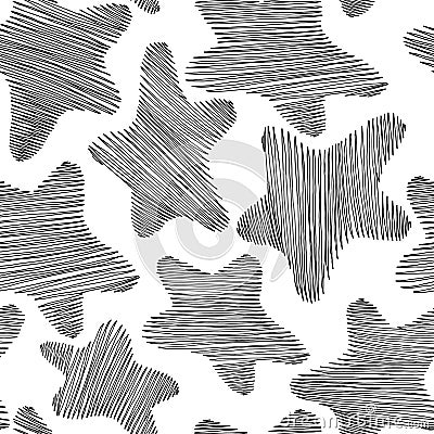 Black hatched stars seamless pattern on a white background Stock Photo