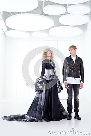 Black haute couture retro futurist couple Stock Photo