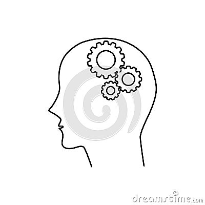 Black of head icon of man and cogwheel. Silhouette of head and gear wheel Vector Illustration