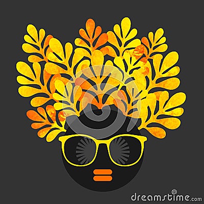 Black head woman with strange pattern on her hair. Vector Illustration