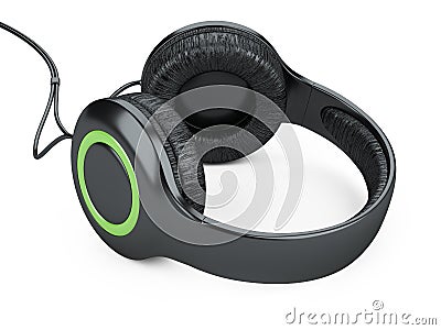 Black headphone icon - front view. Cartoon Illustration